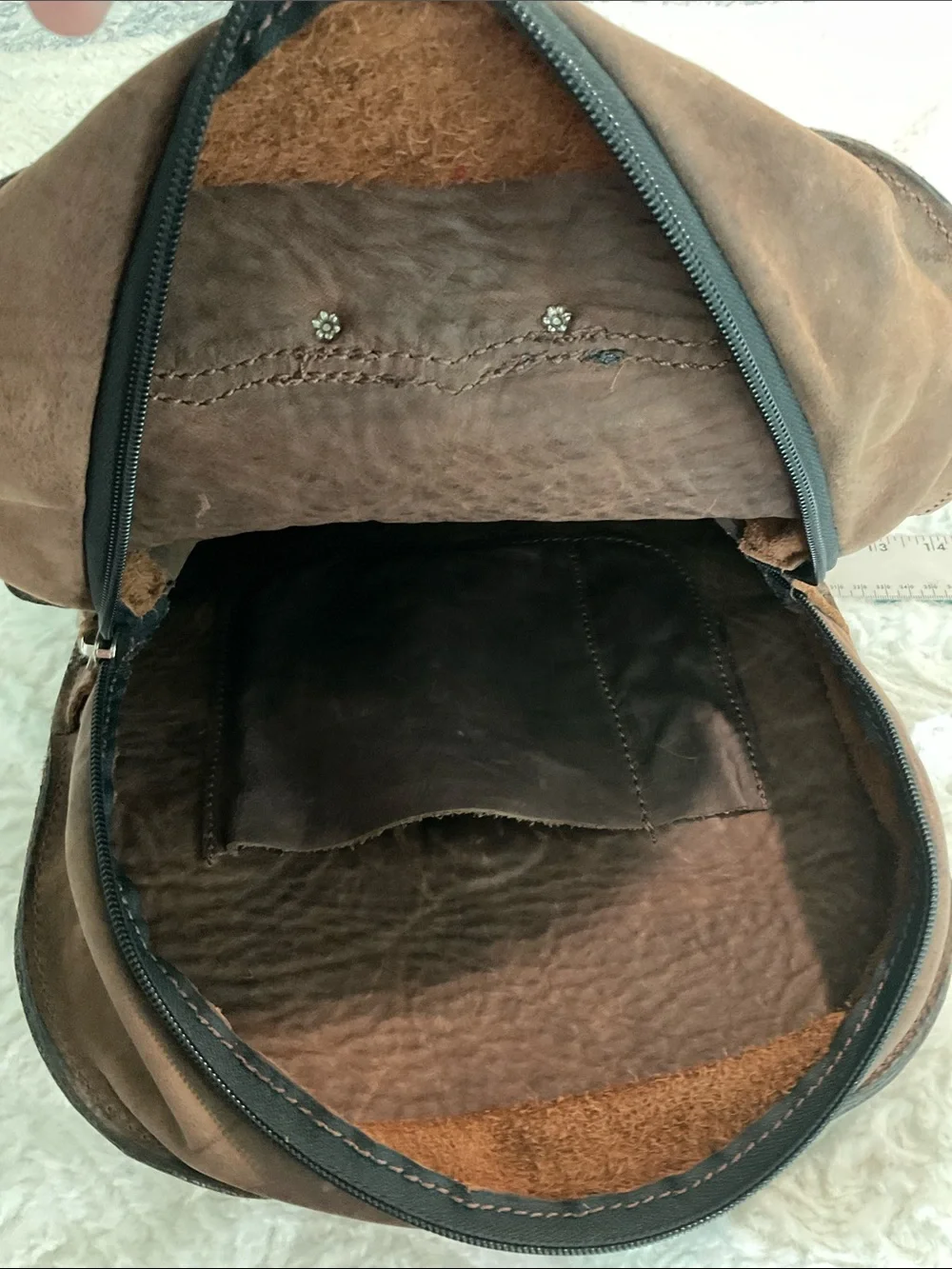 Brown Leather & Hair-calf, Alligator Backpack with Copper Accents